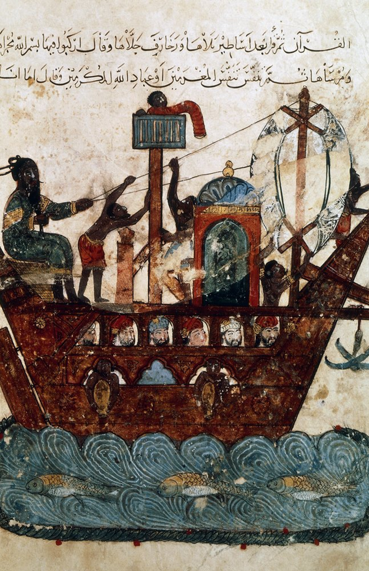 Traditional Arab dhow with merchants